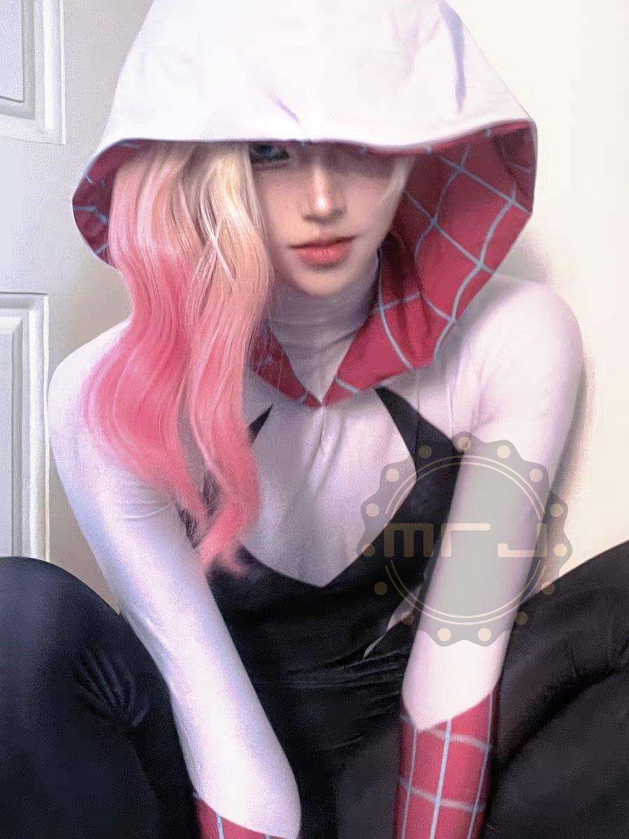 Super Hero Spider Gwen Cosplay Full Bodysuit Halloween Costume Zentai