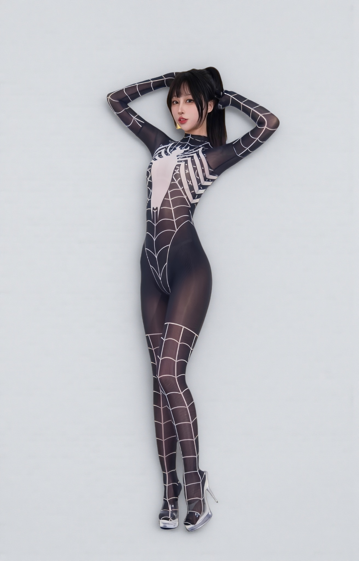 Symbiote Spider Girl Sheer 10D Nylon Full Bodysuit Body Stocking Lingerie