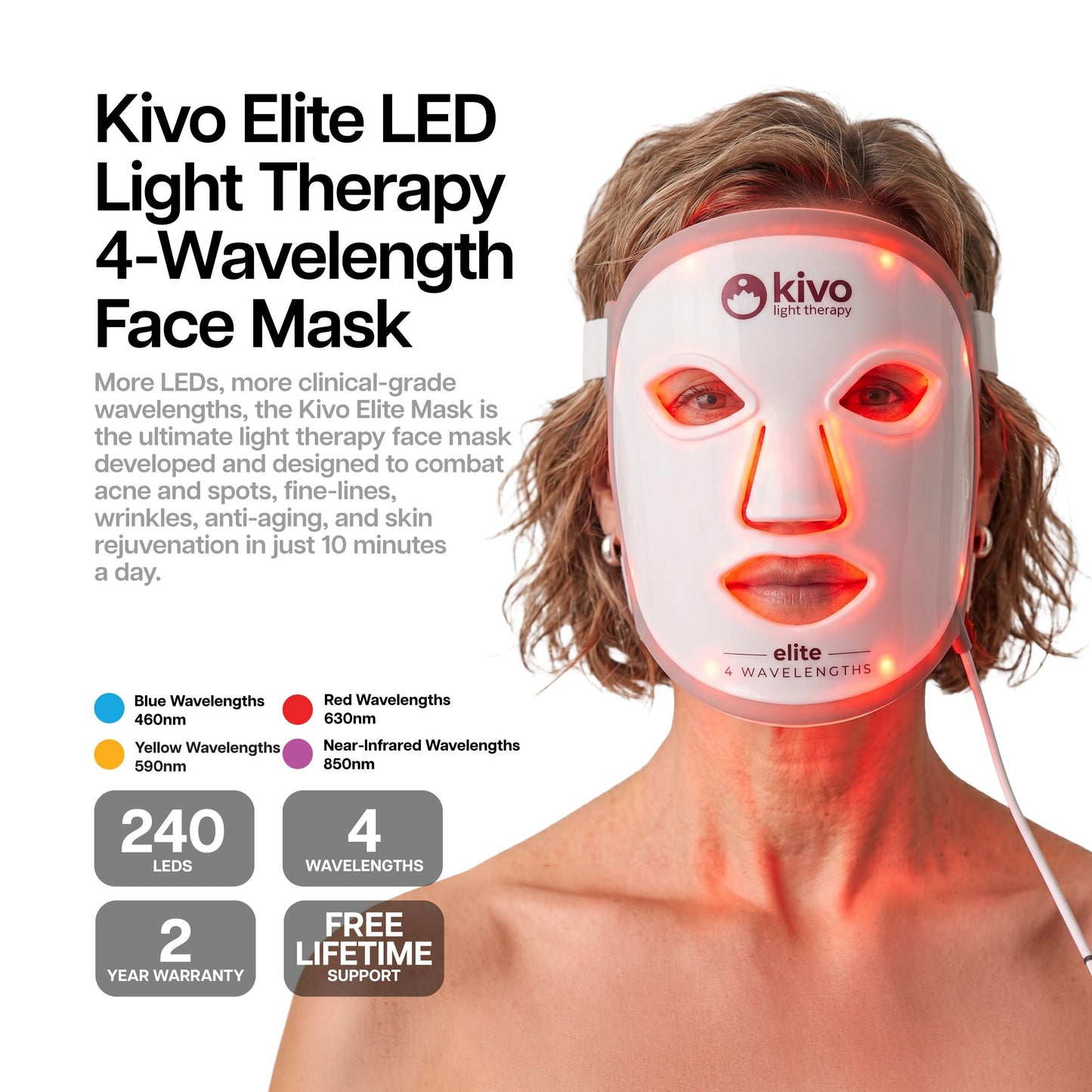 Kivo Elite Face + Neck + Chest: Blue, Yellow, Near-Infrared, and Red Light Therapy System