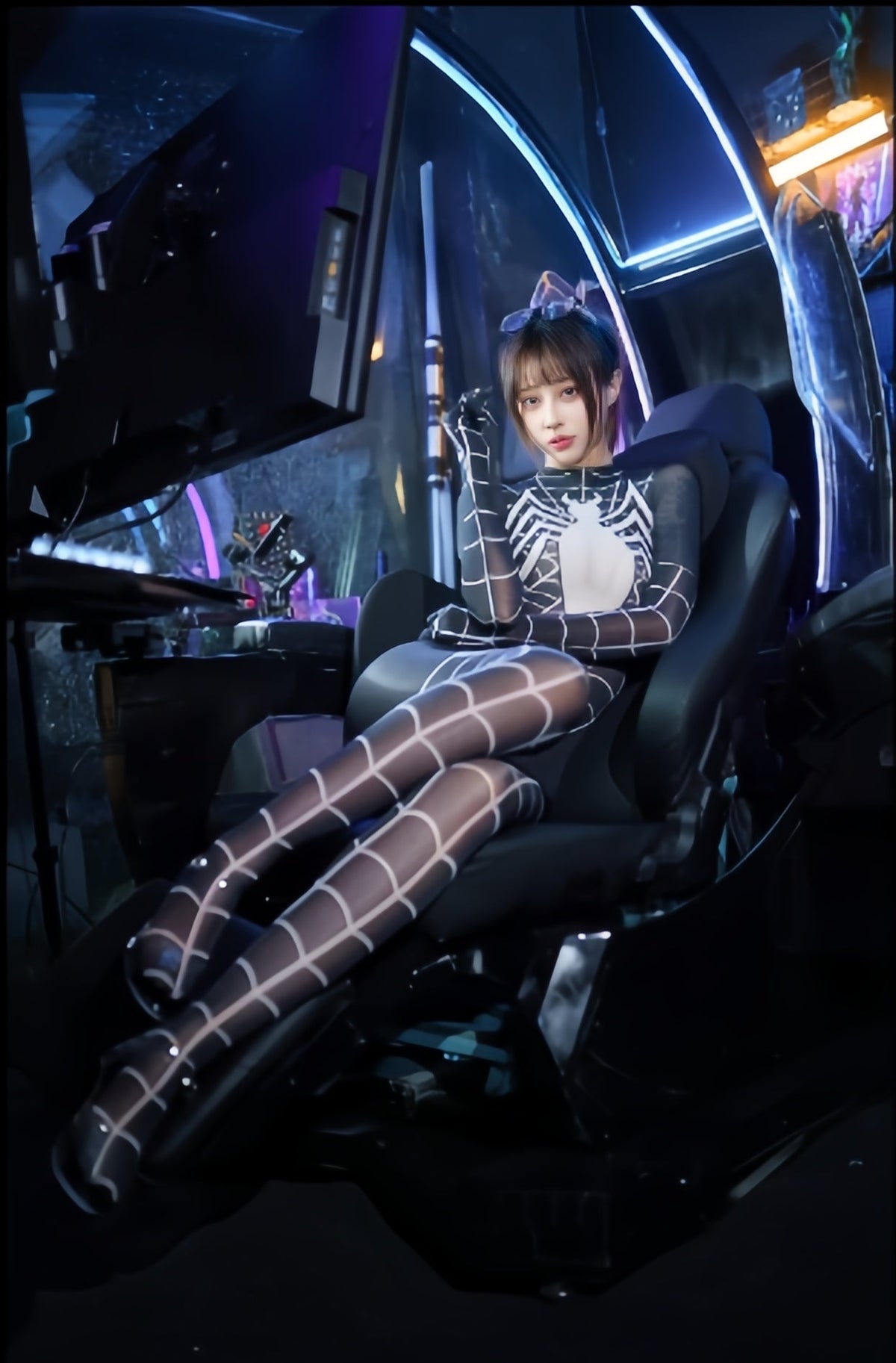Symbiote Spider Girl Sheer 10D Nylon Full Bodysuit Body Stocking Lingerie