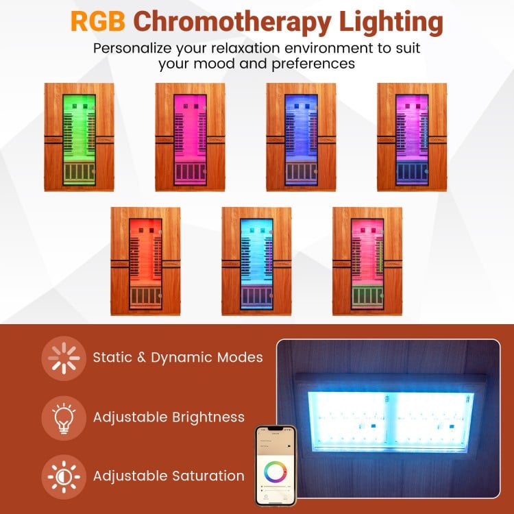 2026 Model-Premium Series-Costway 2-Person Dual Therapy Full Spectrum Infrared Sauna with Red Light Panel($900 Value), WiFi App Control, Chromotherapy & Bluetooth – Okoume Wood- Fully Loaded Indoor Spa