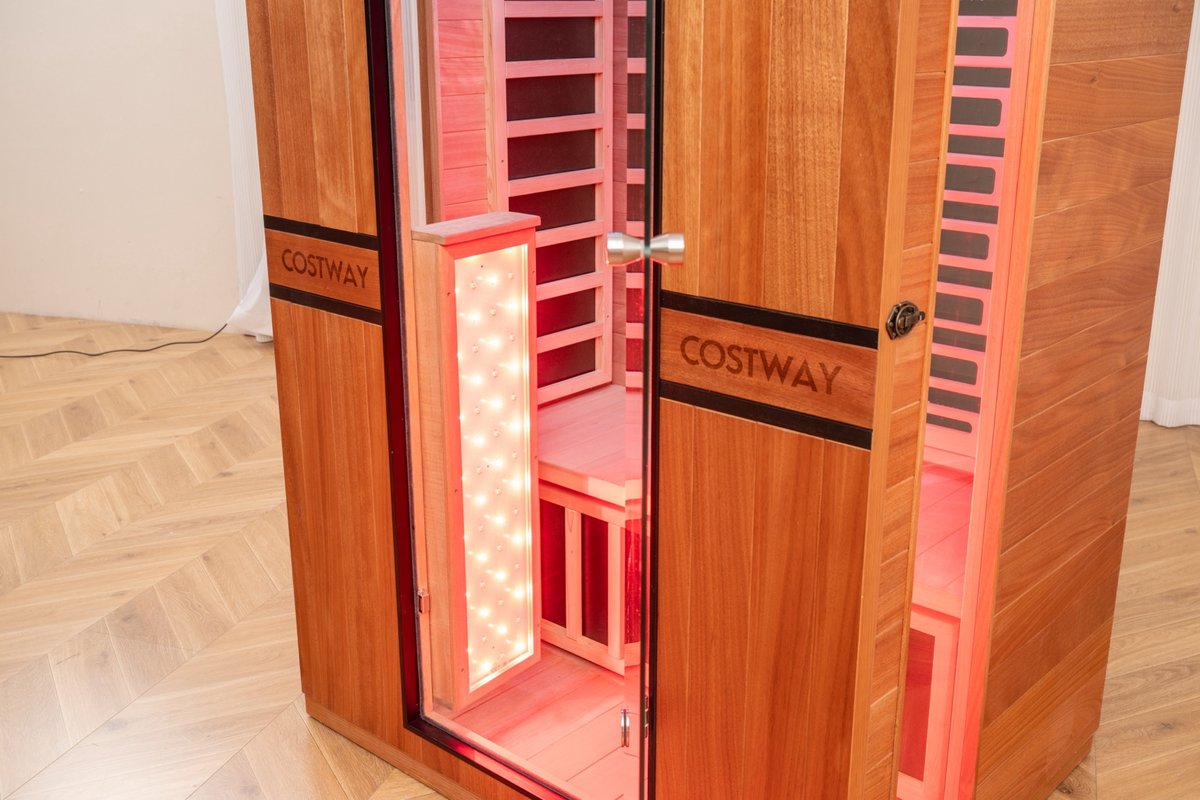 2026 Model-Premium Series-Costway 2-Person Dual Therapy Full Spectrum Infrared Sauna with Red Light Panel($900 Value), WiFi App Control, Chromotherapy & Bluetooth – Okoume Wood- Fully Loaded Indoor Spa