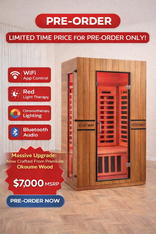 2026 Model-Premium Series-Costway 2-Person Dual Therapy Full Spectrum Infrared Sauna with Red Light Panel($900 Value), WiFi App Control, Chromotherapy & Bluetooth – Okoume Wood- Fully Loaded Indoor Spa