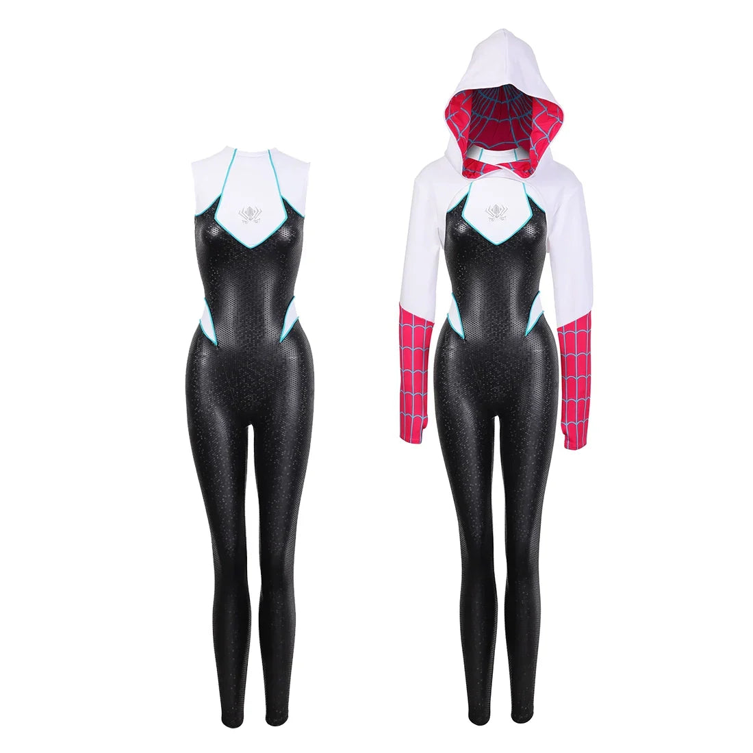 Woman Super Hero Spandex Pu Leather Cosplay Halloween Costume Bodysuit with Jacket