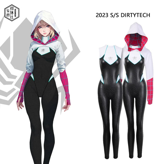 Woman Super Hero Spandex Pu Leather Cosplay Halloween Costume Bodysuit with Jacket