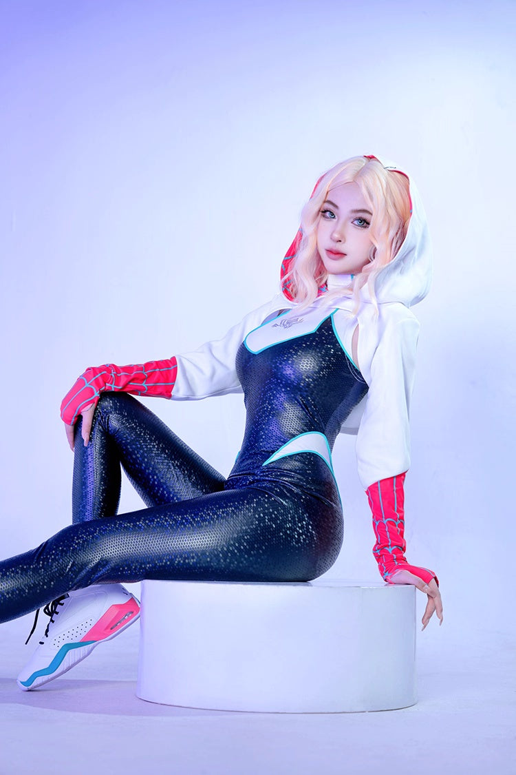 Woman Super Hero Spandex Pu Leather Cosplay Halloween Costume Bodysuit with Jacket