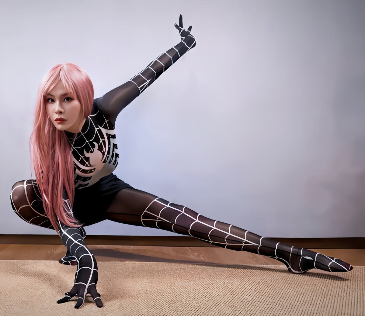 Symbiote Spider Girl Sheer 10D Nylon Full Bodysuit Body Stocking Lingerie
