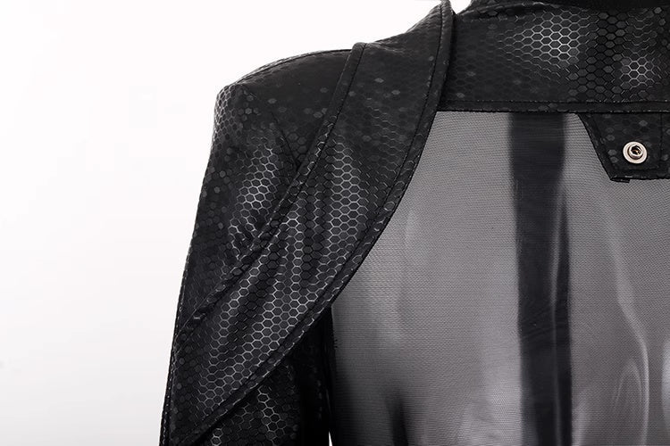 Tactical Anime Girl PU Leather Sheer Mesh Sexy Open Crotch Cosplay Full Bodysuit Costume