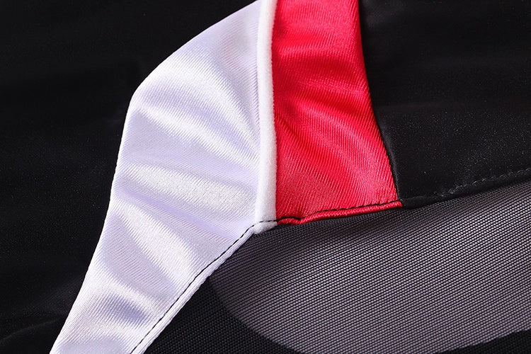 Black and Red One-Piece Spandex Race Queen Bodysuit Cotume with Sheer Mesh