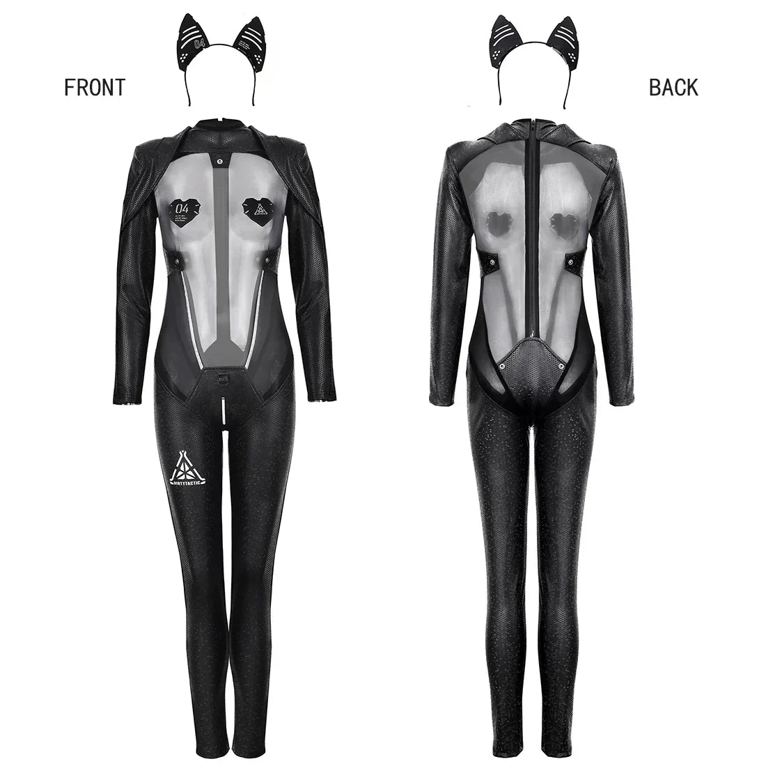 Tactical Anime Girl PU Leather Sheer Mesh Sexy Open Crotch Cosplay Full Bodysuit Costume