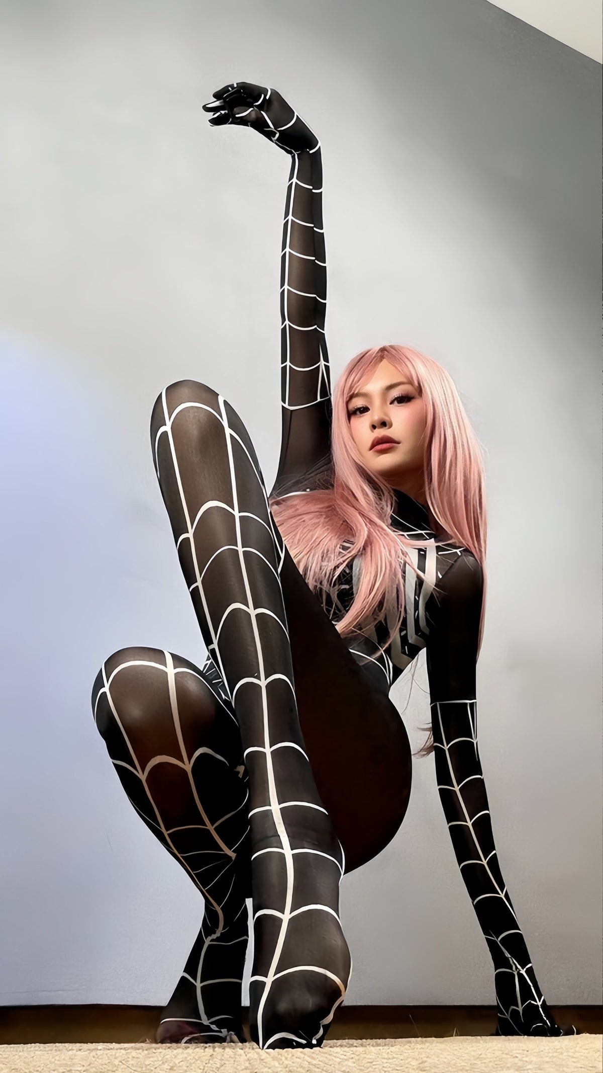 Symbiote Spider Girl Sheer 10D Nylon Full Bodysuit Body Stocking Lingerie