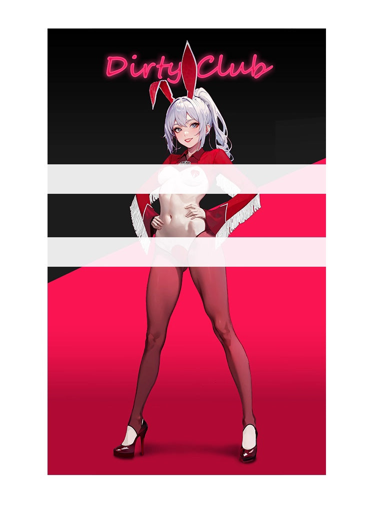 Wild Bunny Cow Girl PU Leather Jacket Sheer Sexy Ligerie Cosplay Costume Set