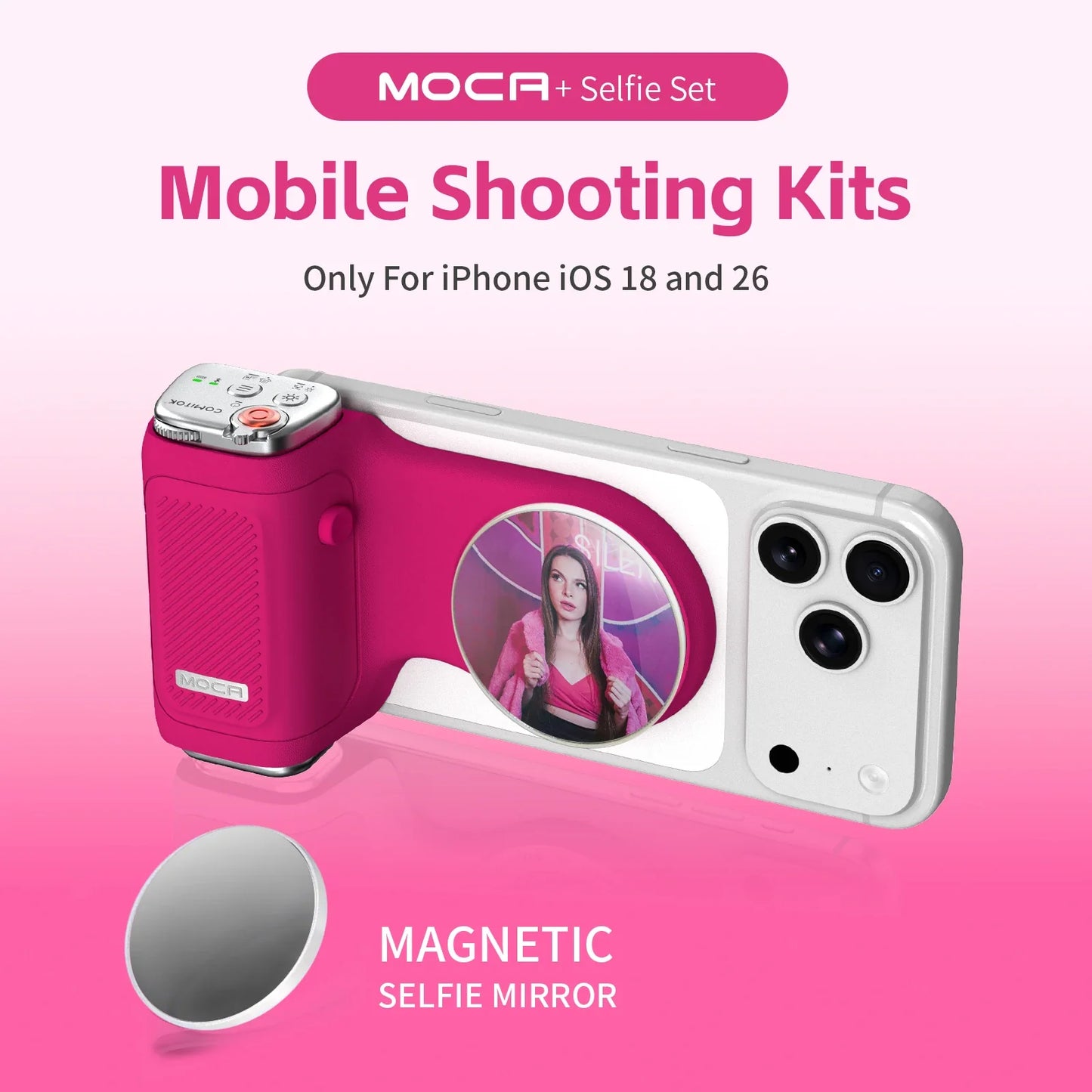 COMITOK MOCA iPhone Shooting Grip,Detachable rechargeable Bluetooth remote,DSLR Shutter/Focus Lock+Optional Fill Light/Mirror