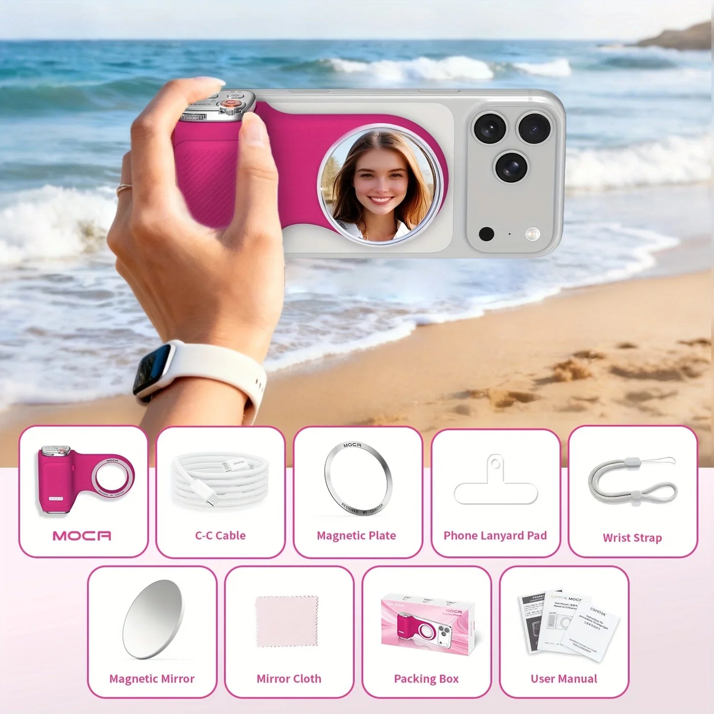COMITOK MOCA iPhone Shooting Grip,Detachable rechargeable Bluetooth remote,DSLR Shutter/Focus Lock+Optional Fill Light/Mirror