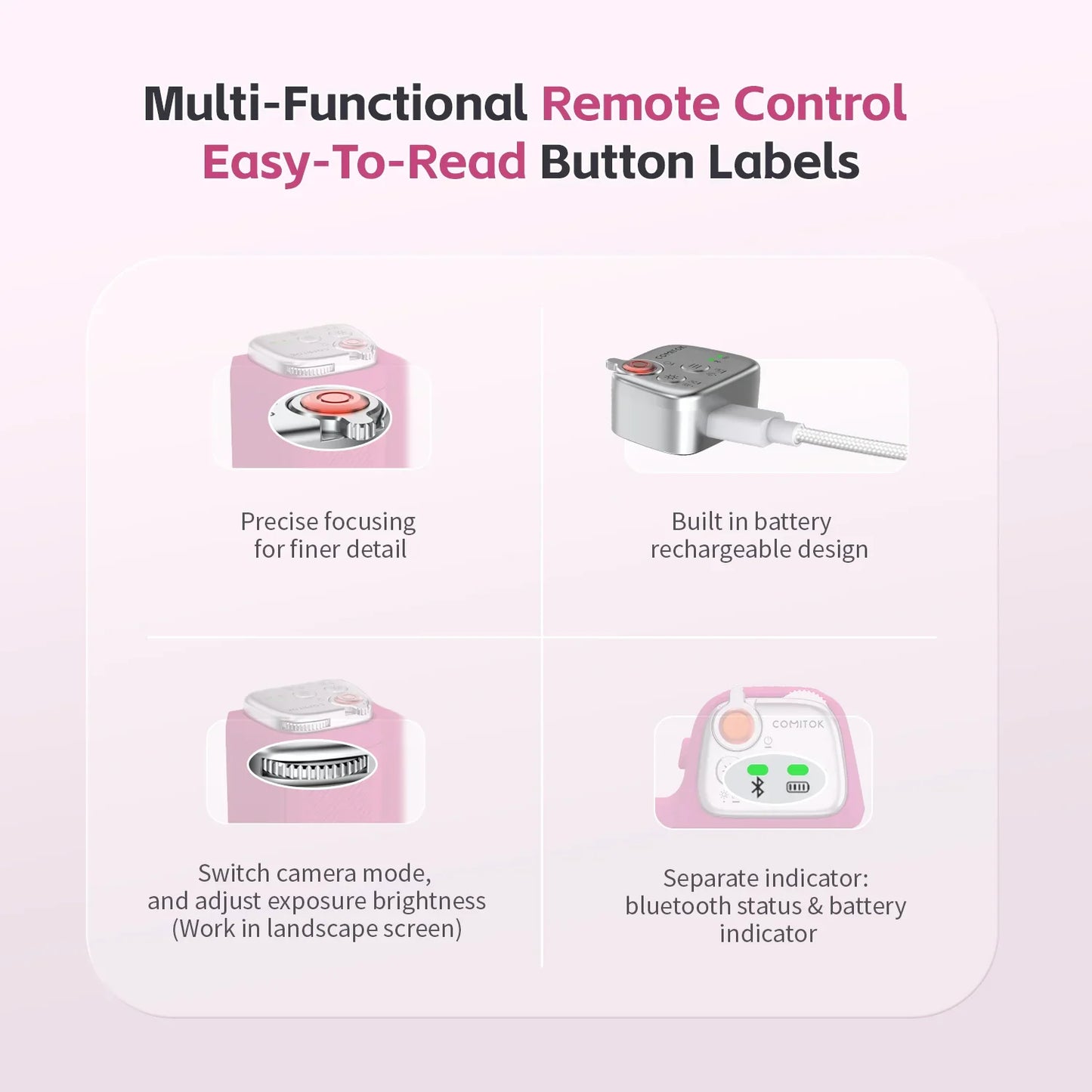 COMITOK MOCA iPhone Shooting Grip,Detachable rechargeable Bluetooth remote,DSLR Shutter/Focus Lock+Optional Fill Light/Mirror