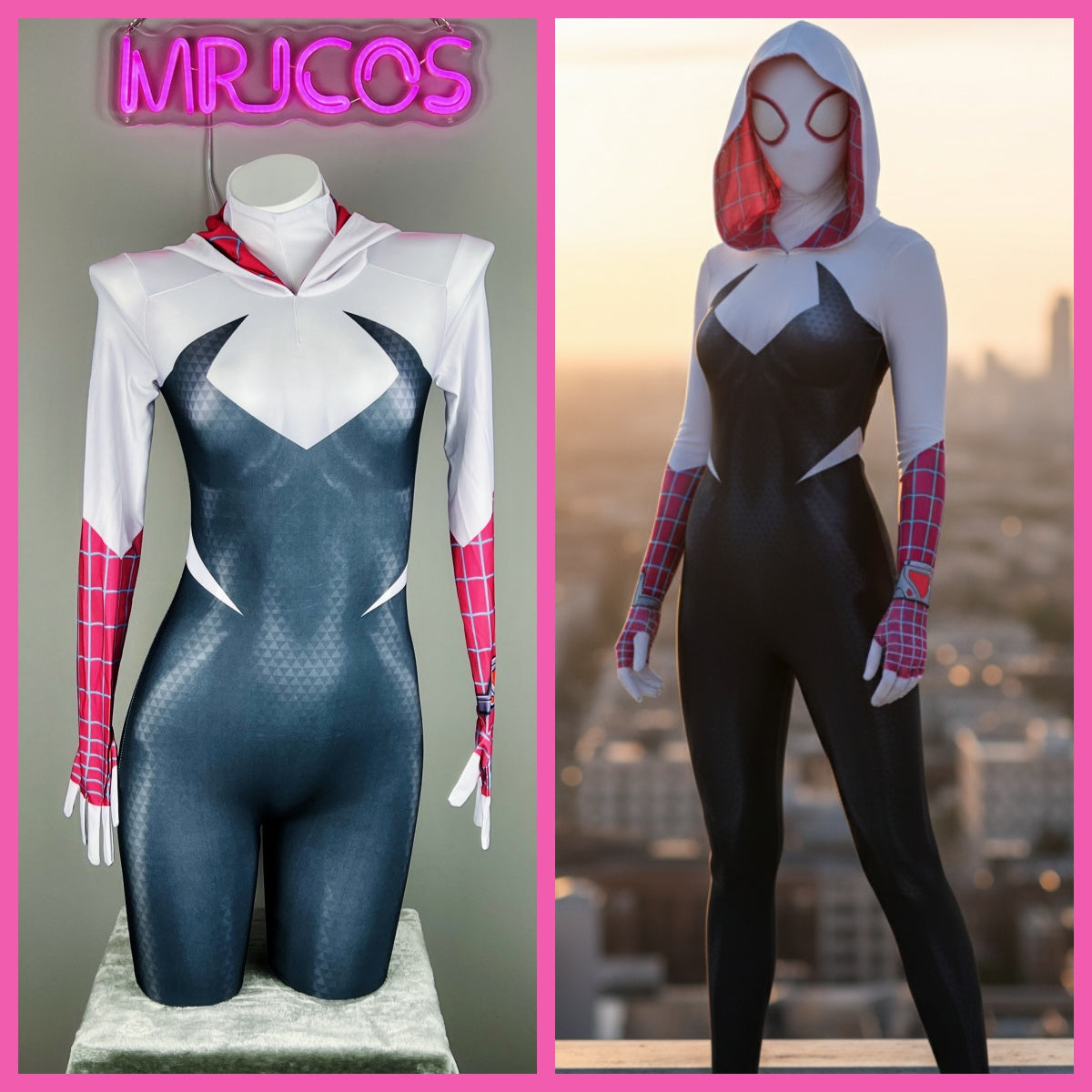 Super Hero Spider Gwen Cosplay Full Bodysuit Halloween Costume Zentai