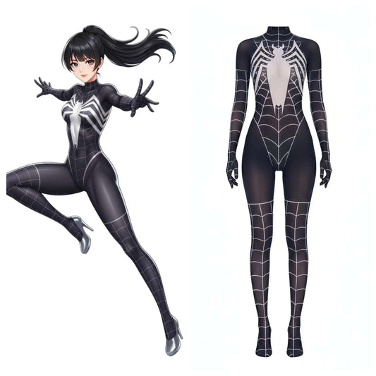 Symbiote Spider Girl Sheer 10D Nylon Full Bodysuit Body Stocking Lingerie