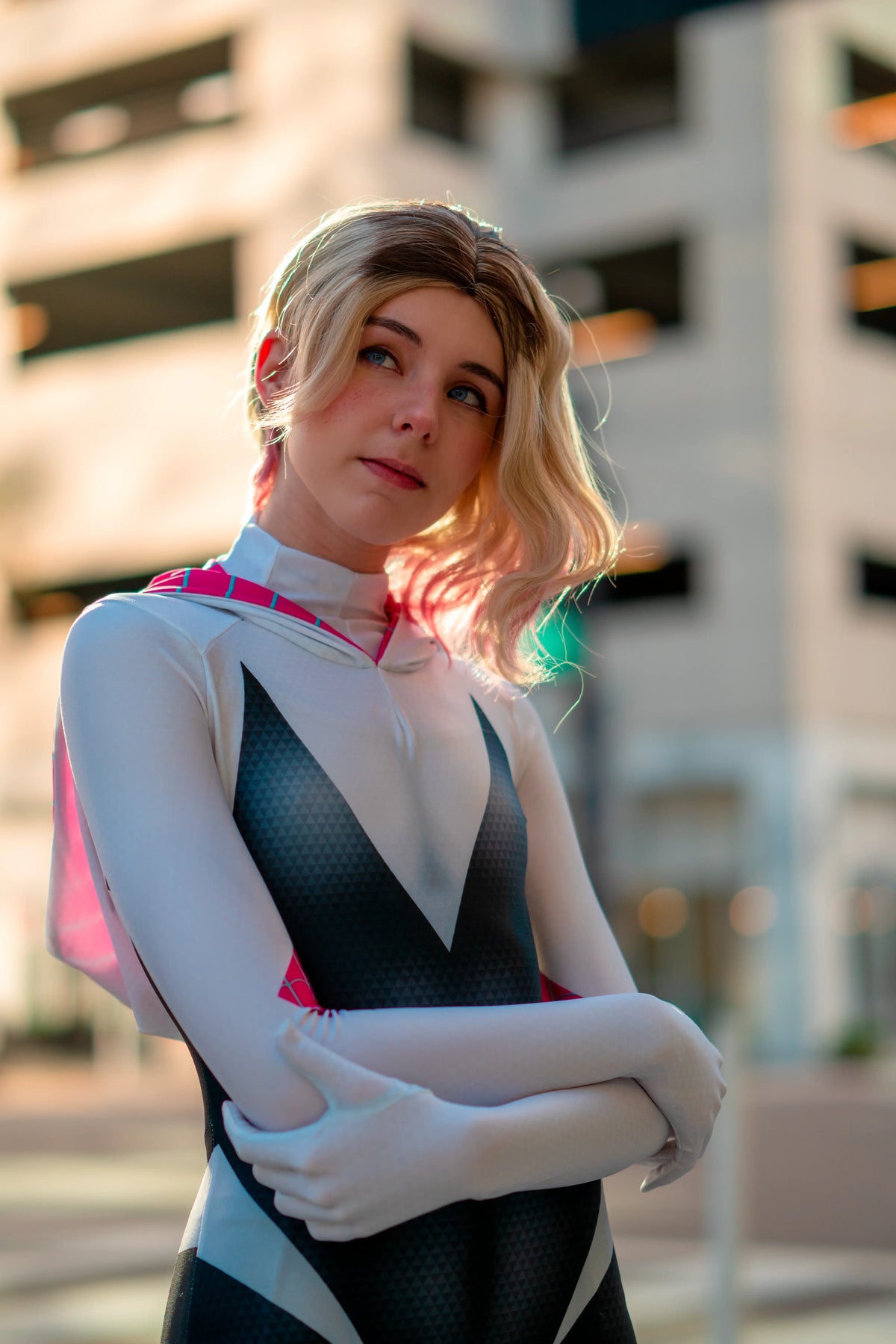 Super Hero Spider Gwen Cosplay Full Bodysuit Halloween Costume Zentai
